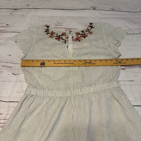 American Eagle Outfitters White Striped Floral Embroidered Romper - Picture 9 of 10